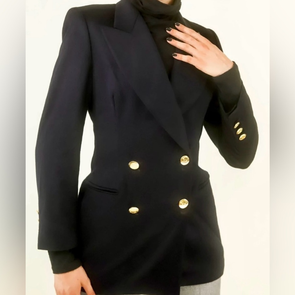 Classic Black Double-Breasted Blazer with Gold Buttons